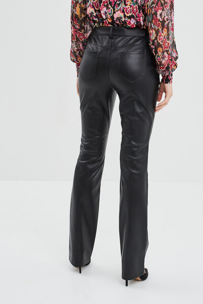 Pantalon droit simili cuir noir femme