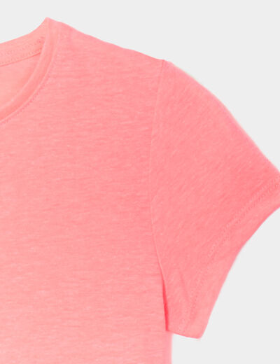 T-shirt manches courtes en coton rose fluo fille