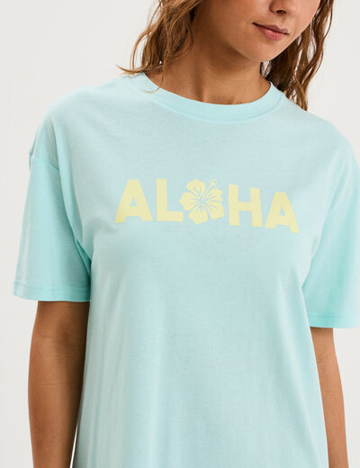 Chemise de nuit manches courtes coton bleu turquoise femme