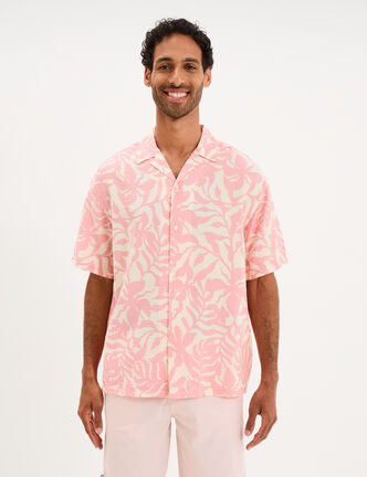 Chemise l&eacute;g&egrave;re textur&eacute;e manches courtes rose homme