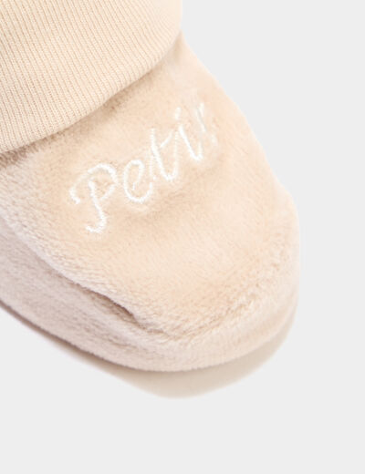 Chaussettes de naissance brod&eacute;es taupe b&eacute;b&eacute;