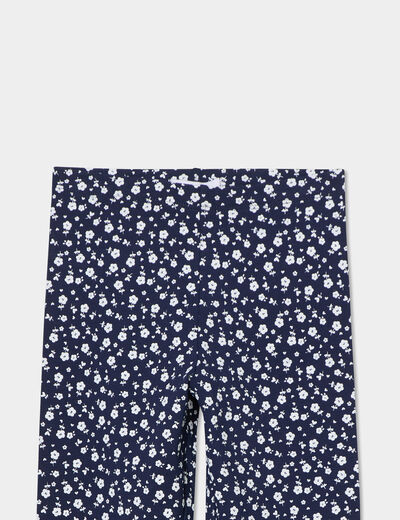 Legging 3/4 élastiqué coton bleu marine fille