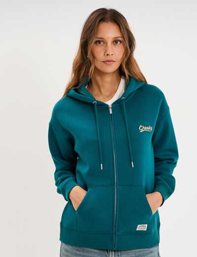 Sweat zipp&eacute; &agrave; capuche vert fonc&eacute; femme