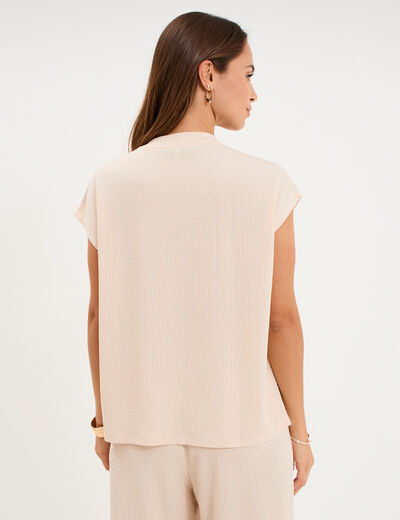 T-shirt col rond avec boutons beige femme