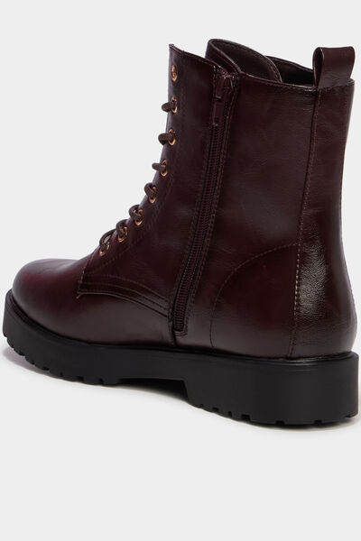 Boots &agrave; lacets talons bordeaux femme