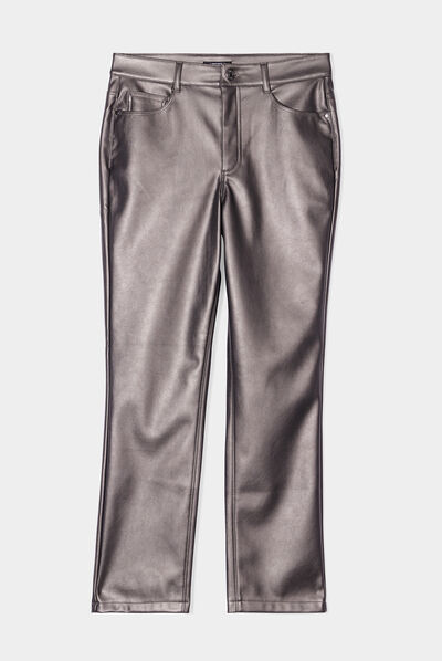 Pantalon simili cuir métallisé Liberto gris argent femme