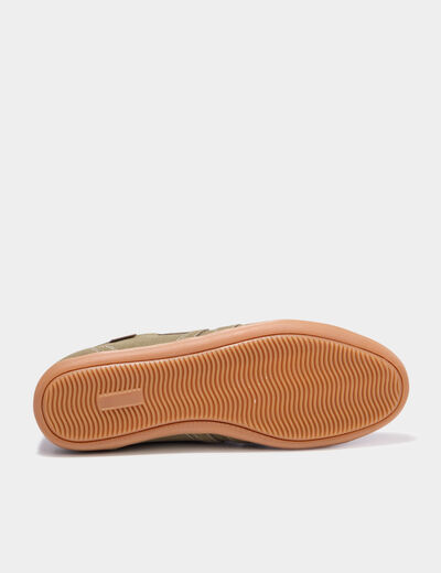 Tennis basses &agrave; lacets effet su&eacute;dine vert kaki homme