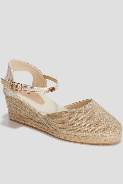 Sandales espadrilles compensées jaune or femme