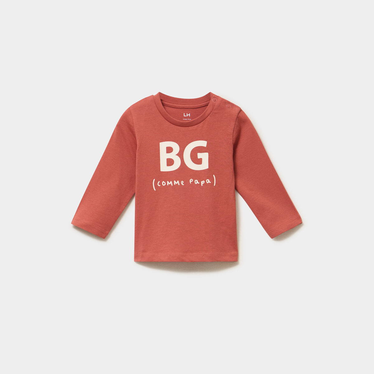 T-shirt &eacute;paule boutonn&eacute;e manches longues terracotta b&eacute;b&eacute; gar&ccedil;on