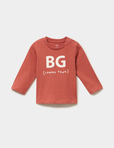 T-shirt &eacute;paule boutonn&eacute;e manches longues terracotta b&eacute;b&eacute; gar&ccedil;on