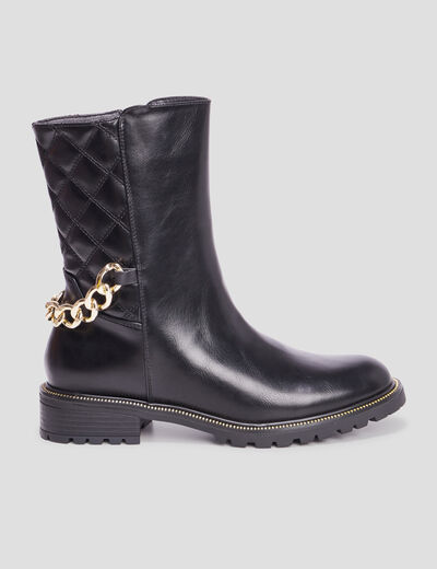 Bottes matelassées avec chaînes noir femme
