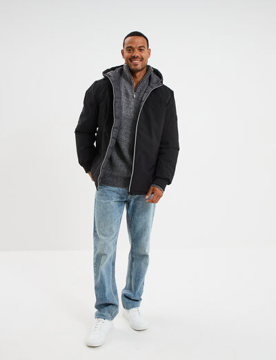 Pull avec col camionneur côtelé gris foncé homme