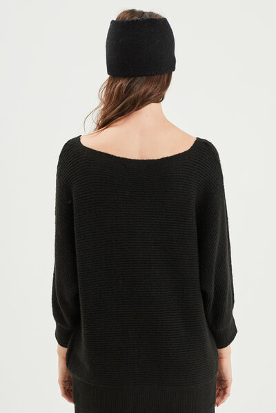 Pull manches 3/4 noir femme