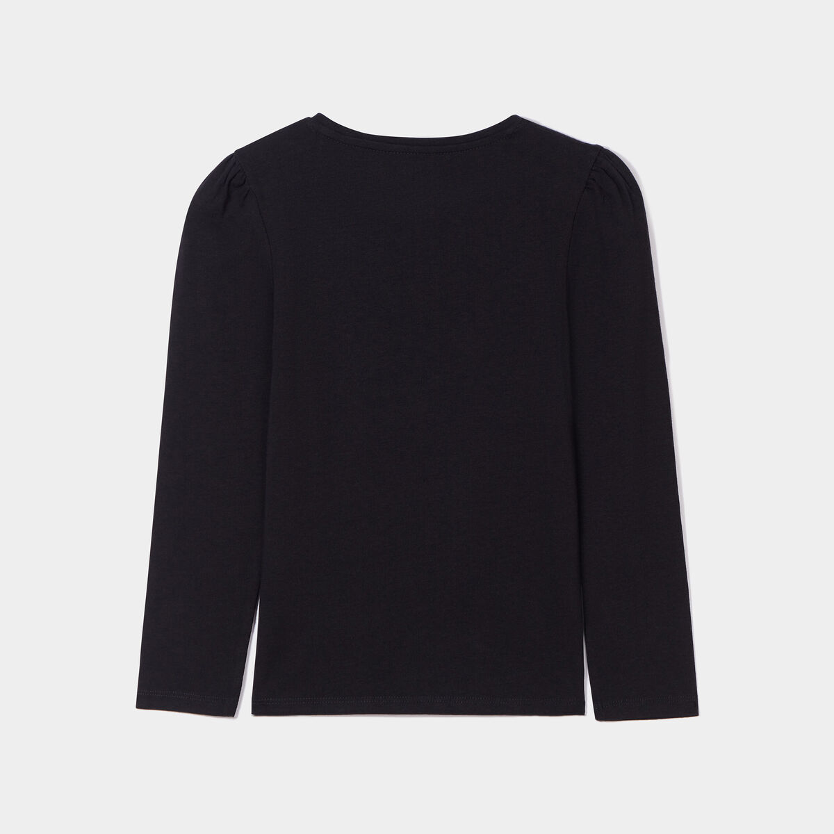 T-shirt coton manches longues à fronces noir fille