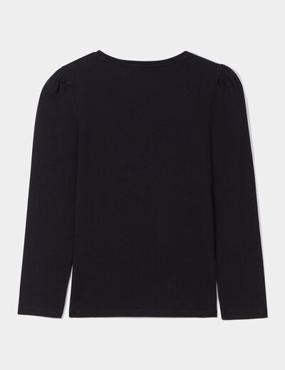 T-shirt coton manches longues à fronces noir fille