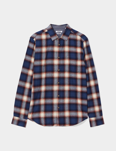 Chemise manches longues droite en coton bleu marine homme