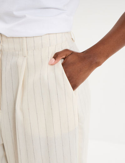 Pantalon large avec pinces ecru femme