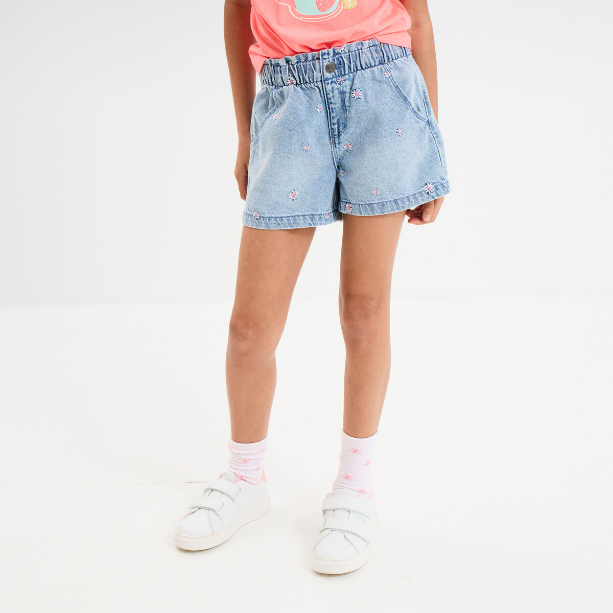 Short en jean brodé coton denim triple stone fille