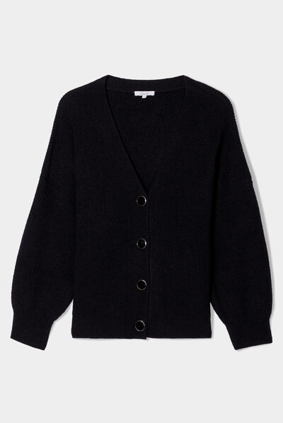 Gilet boutonné à col en V noir femme grande taille