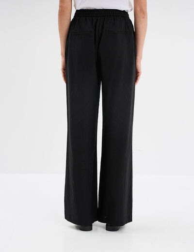 Pantalon large lin mélangé noir femme
