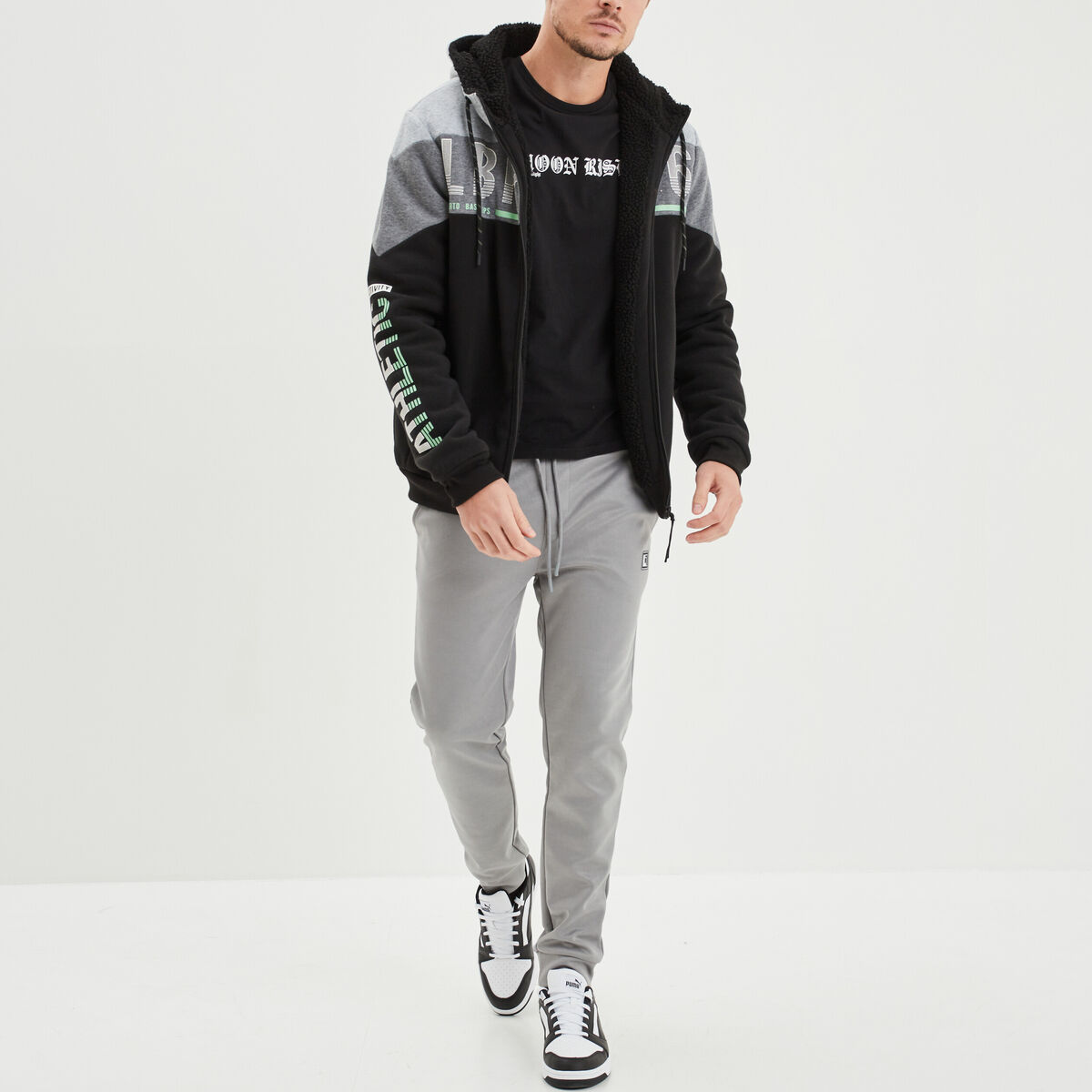 Sweat hoodie zippé à capuche Liberto noir homme