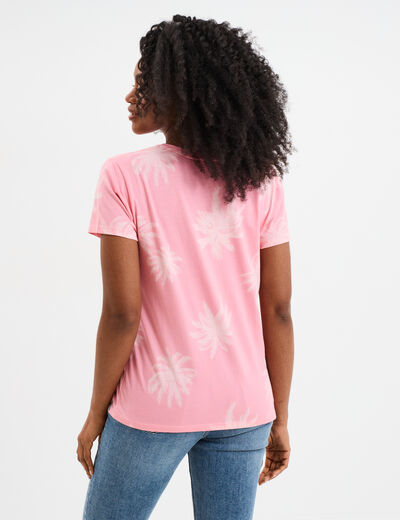 T-shirt droit manches courtes coton rose femme