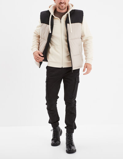 Sweat zippé molleton à capuche ecru homme
