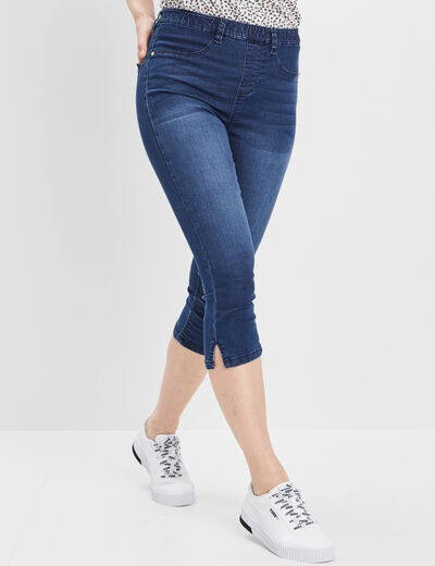 Pantacourt slim en jean push up denim double stone femme