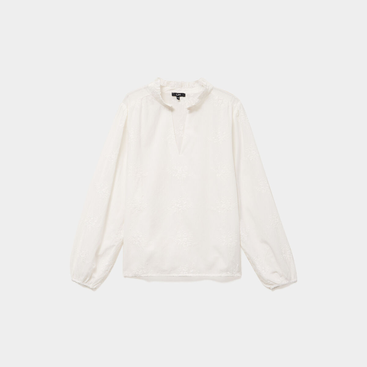 Blouse brod&eacute;e manches longues coton blanc femme