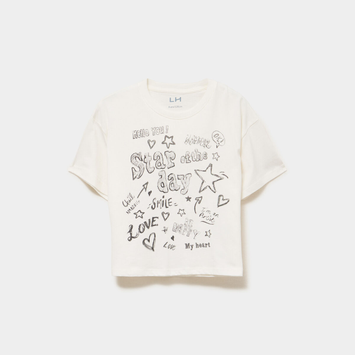 T-shirt manches courtes coton ivoire fille