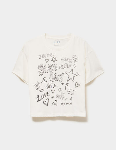 T-shirt manches courtes coton ivoire fille