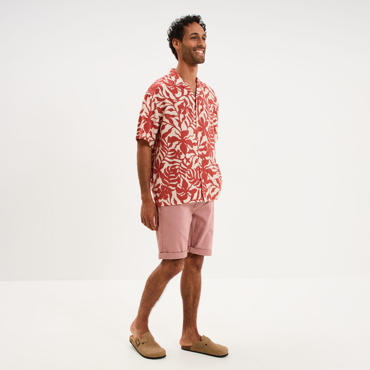 Chemise l&eacute;g&egrave;re textur&eacute;e manches courtes orange clair homme