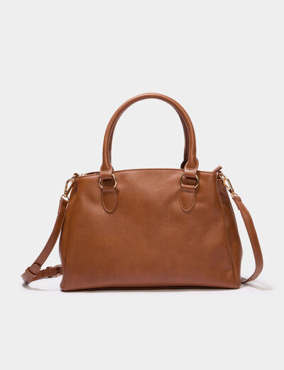 Sac &agrave; main bandouli&egrave;re amovible 3 poches marron cognac femme