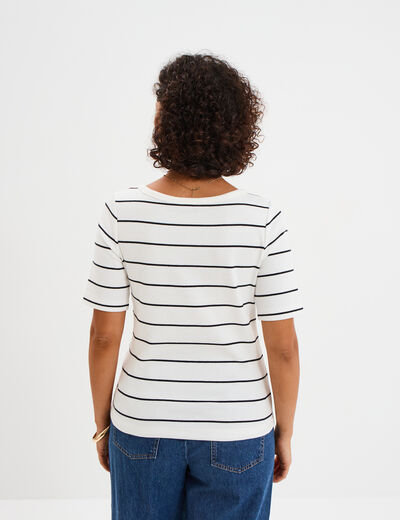 T-shirt col rond manches courtes coton ecru femme