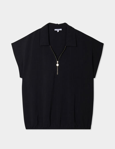 Blouse effet satin manches courtes noir femme grande taille