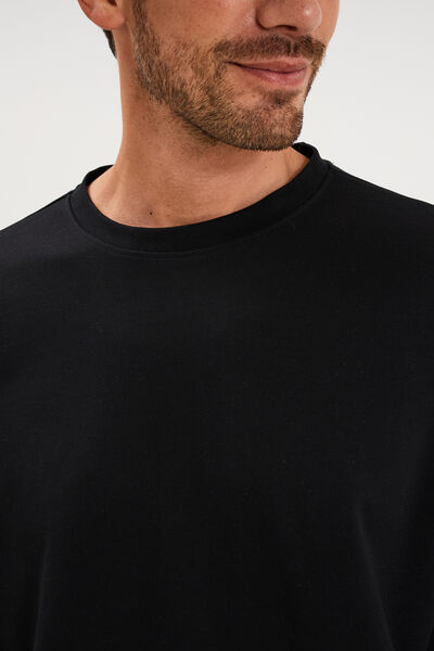 T-shirt col rond manches longues noir homme