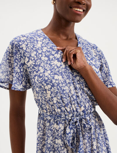 Robe longue &eacute;vas&eacute;e col cache-coeur bleu femme