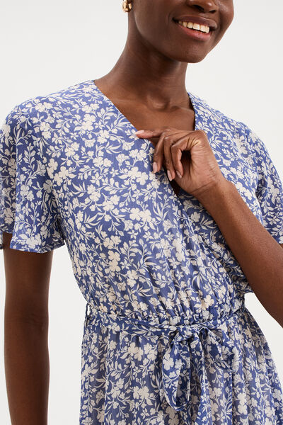 Robe longue &eacute;vas&eacute;e col cache-coeur bleu femme