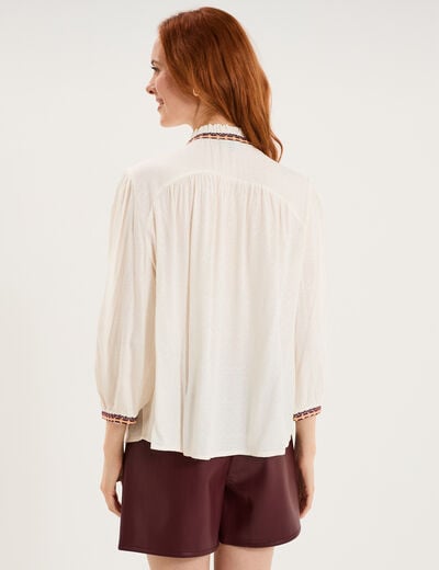 Blouse col tunisien avec broderie ecru femme