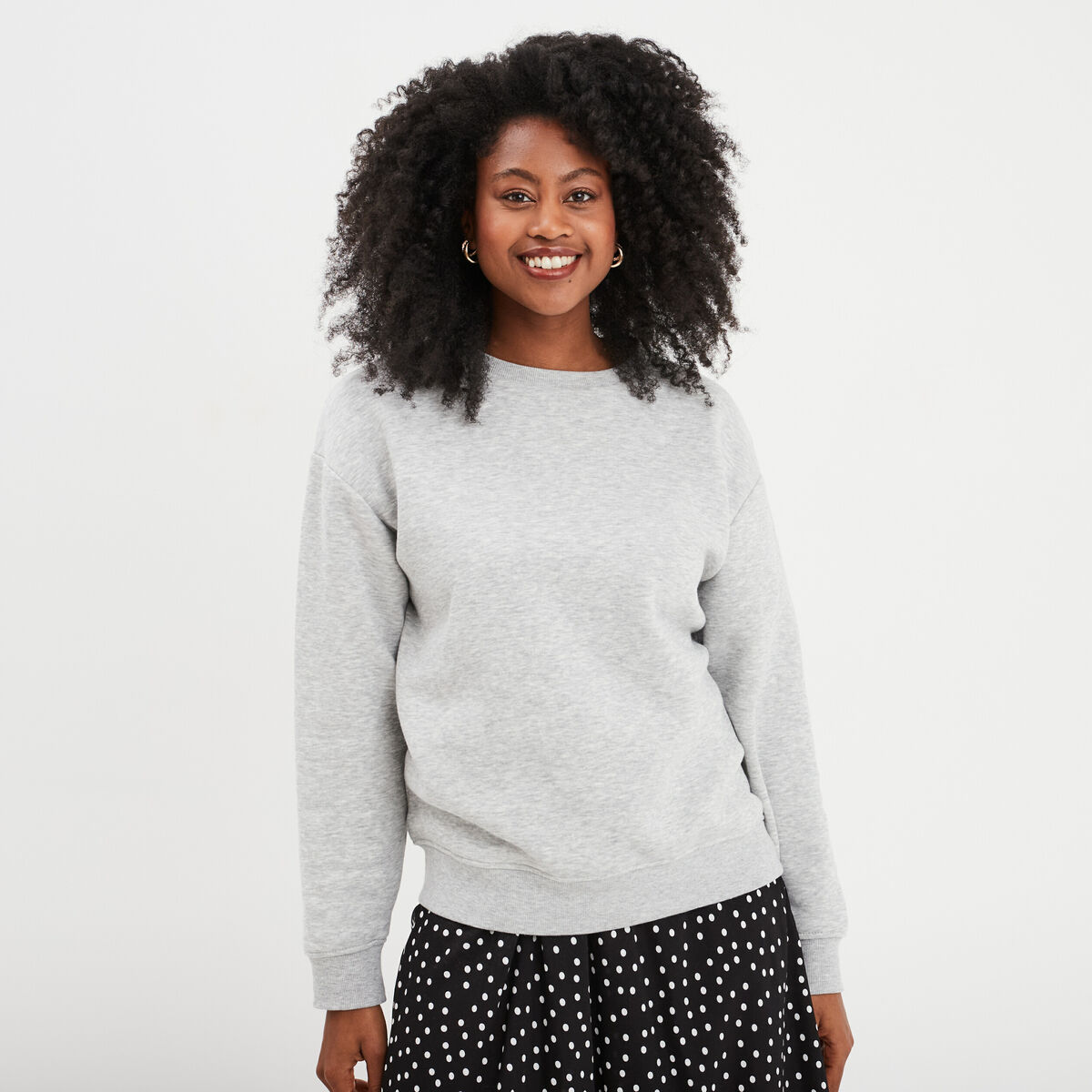 Sweat col rond manches longues gris clair femme
