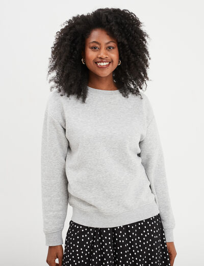 Sweat col rond manches longues gris clair femme