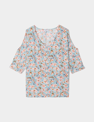 T-shirt bijoux col V ouvertures épaules vert femme grande taille