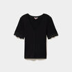 T-shirt c&ocirc;tel&eacute; avec dentelle et boutons noir femme