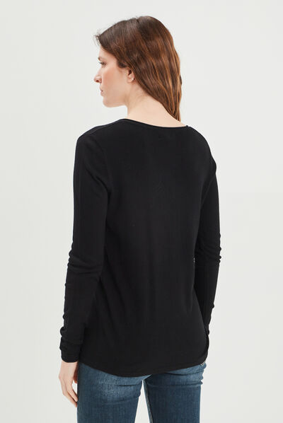 Pull avec col en V noir femme