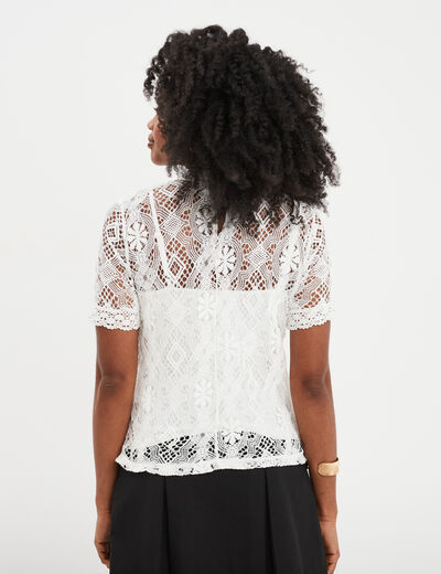 T-shirt dentelle manches courtes blanc femme