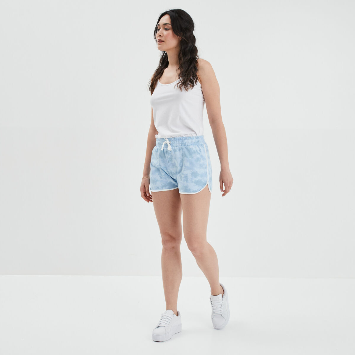 Short de jogging droit bleu femme