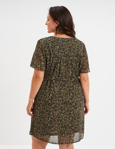 Robe col tunisien manches courtes vert kaki femme grande taille