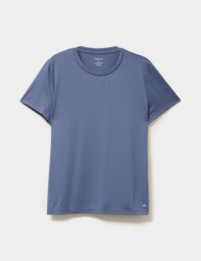 T-shirt de sport droit manches courtes bleu fonc&eacute; femme