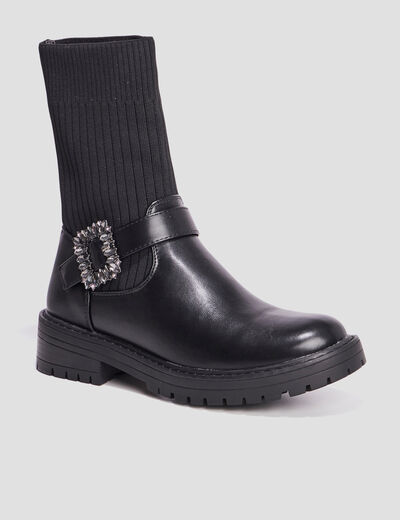Bottines façon chaussettes avec boucle noir femme