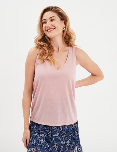 Débardeur col en V mauve femme